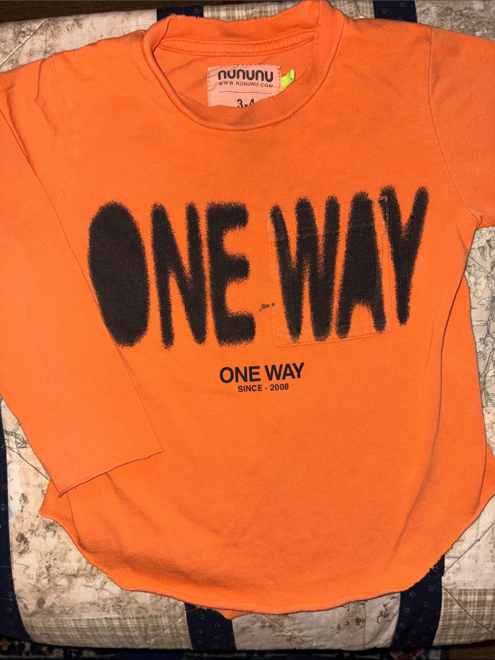 nununu Bright Orange Tee with Bold Black Print